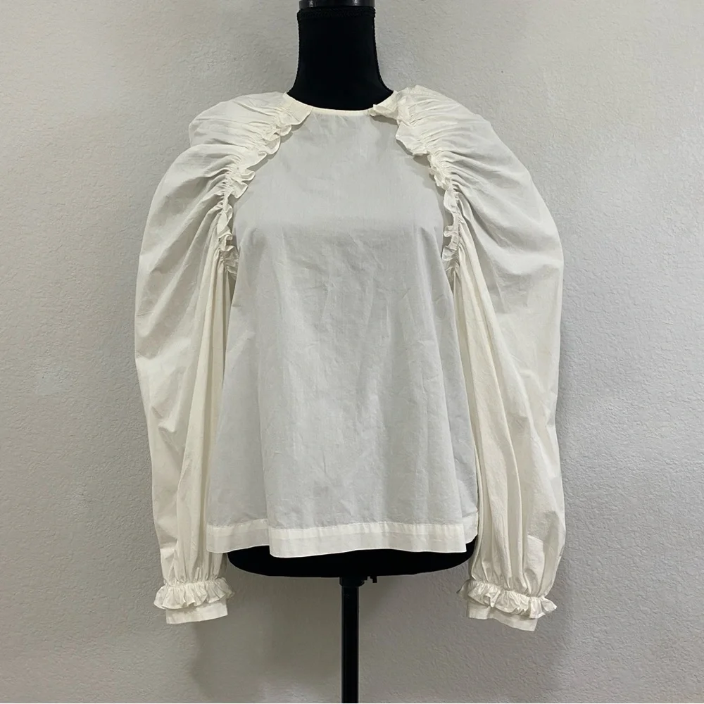 Ulla‎ Johnson Elva White Cotton Poplin Puff Sleeve, Size 2, MSRP $275